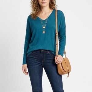 Cabi Serenity Tee Teal Blue V-Neck Long Sleeve Tunic Top #3634 Size Small